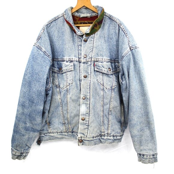 Vintage Levis Jacket Blue Denim Native American Blanket Style Lining made in USA